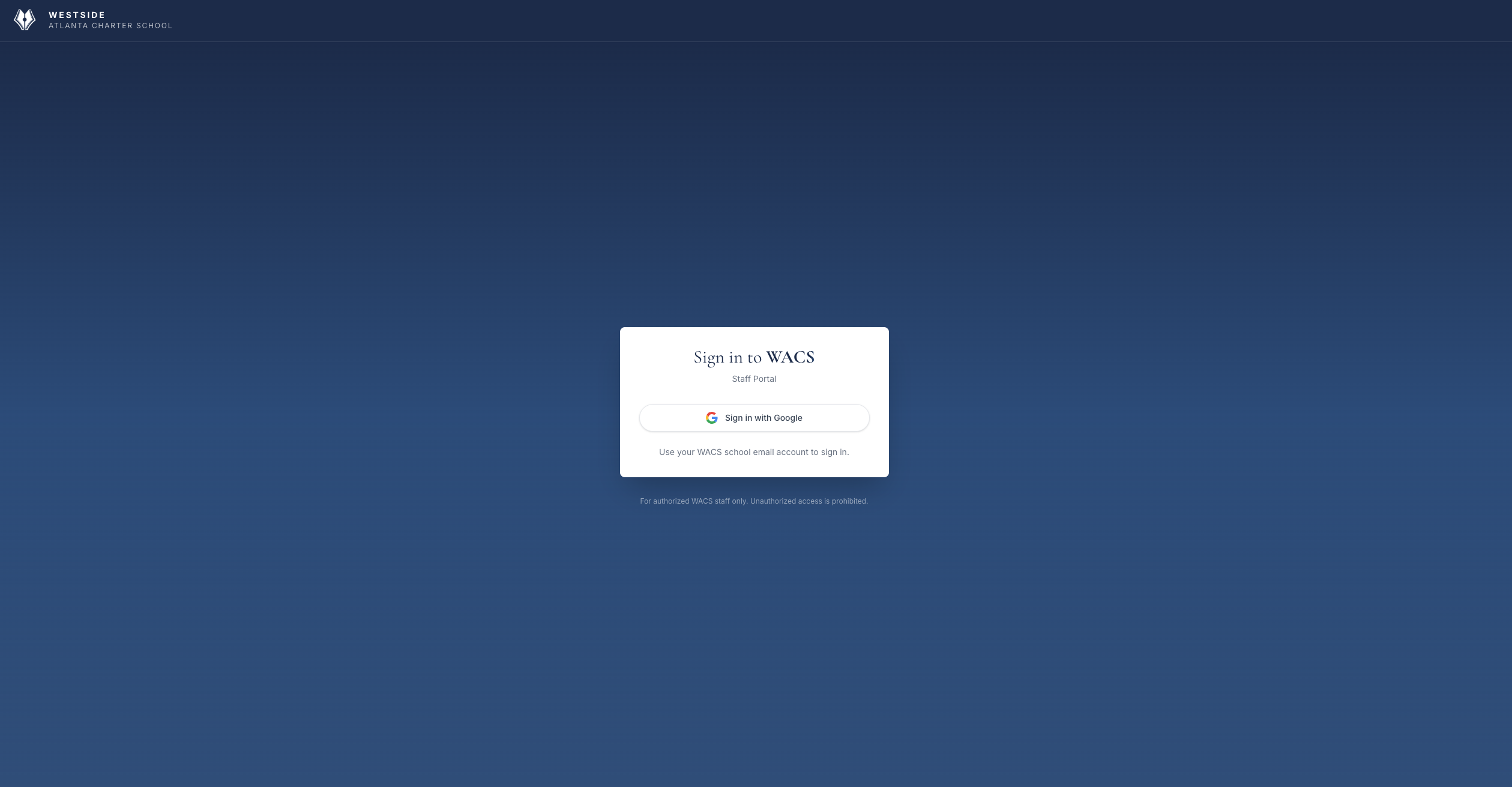 Screenshot of WACS Staff Portal